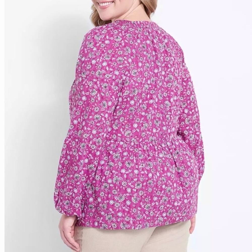 Lane Bryant Purple Ditzy Floral Swiss Dot Peplum Keyhole Top Size 18/20 Plus - Picture 2 of 14